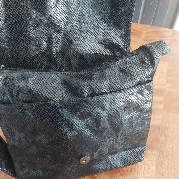 LUGANO snakeskin print glazed soft leather bag black purse Made in Italy - Picture 10 of 14